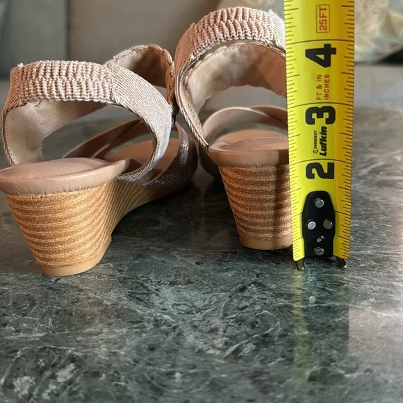 XIANGLV Women’s SZ 6 Sparkly Pale Pink Braided Stretch Strap Wedge Heel Sandals - Picture 8 of 12